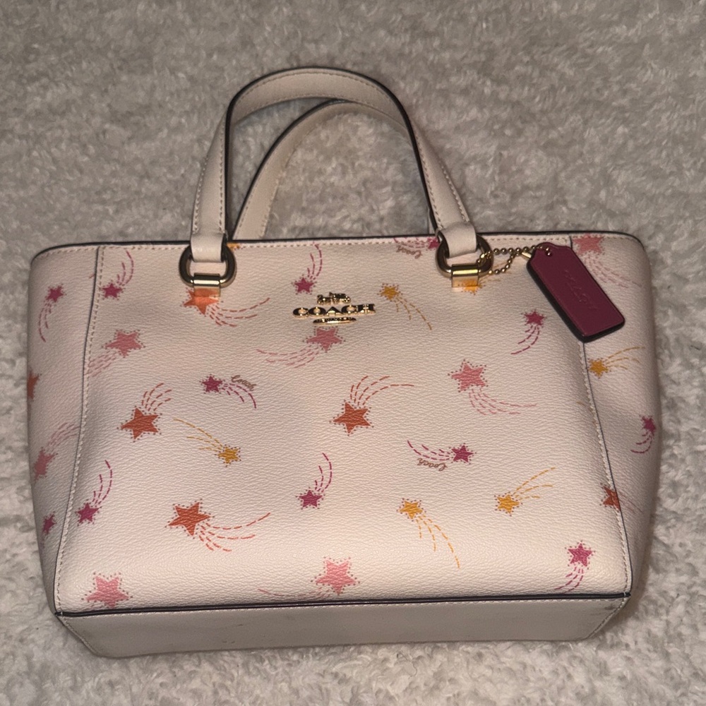 Coach Cream Tote with Pink and Orange Star Design